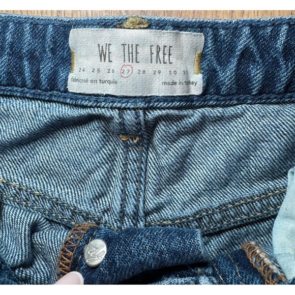 We The Free Free People Denim Mini Skirt Button Fly Distressed Blue Size 27 - Picture 5 of 9